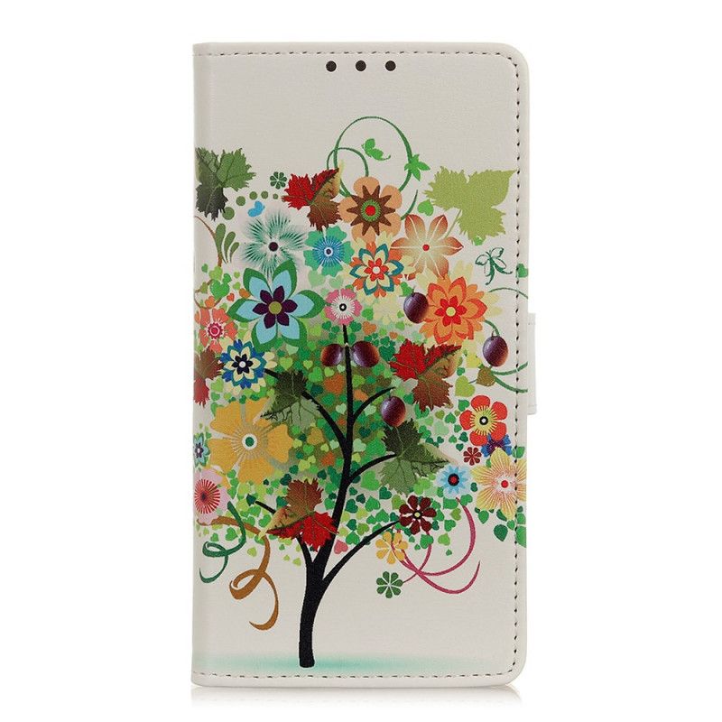 Flip Cover Læder Huawei P40 Lite E / Y7p Orange Blomstrende Træ Original