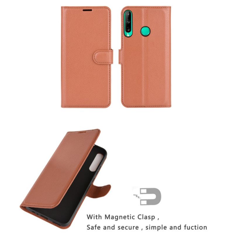 Flip Cover Læder Huawei P40 Lite E / Y7p Sort Klassisk Lychee Imiteret Læder Original