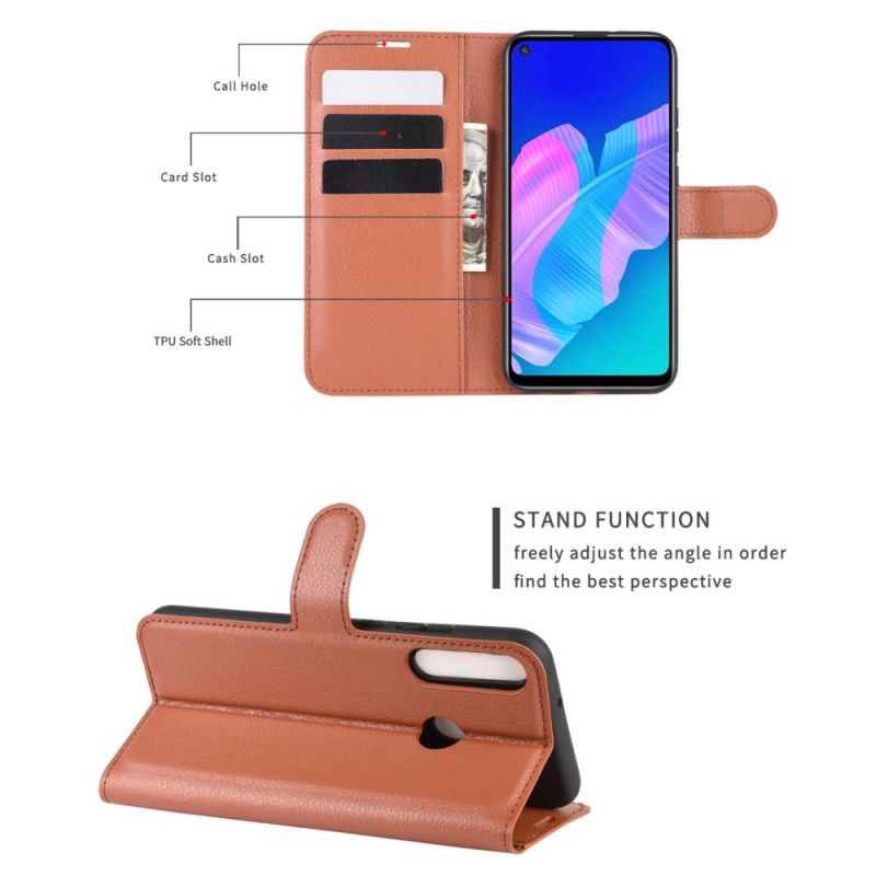 Flip Cover Læder Huawei P40 Lite E / Y7p Sort Klassisk Lychee Imiteret Læder Original