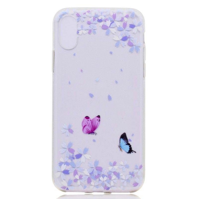 Cover for iPhone X Gennemsigtige Sommerfugle Og Blomster