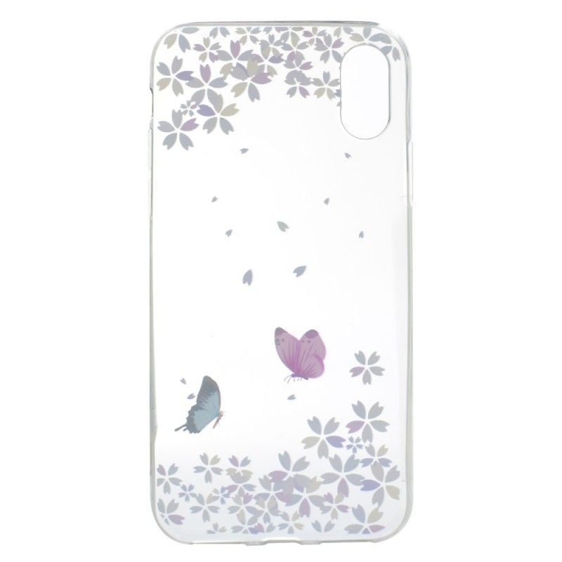 Cover for iPhone X Gennemsigtige Sommerfugle Og Blomster