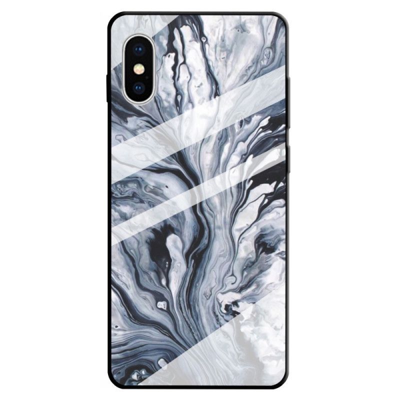 Cover for iPhone X Sort Hærdet Marmorglas