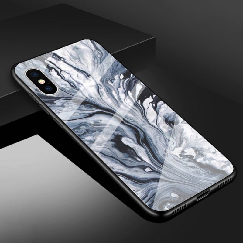 Cover for iPhone X Sort Hærdet Marmorglas