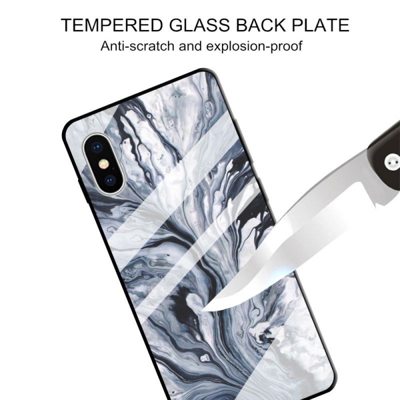 Cover for iPhone X Sort Hærdet Marmorglas