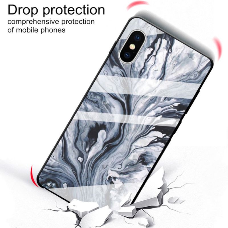 Cover for iPhone X Sort Hærdet Marmorglas