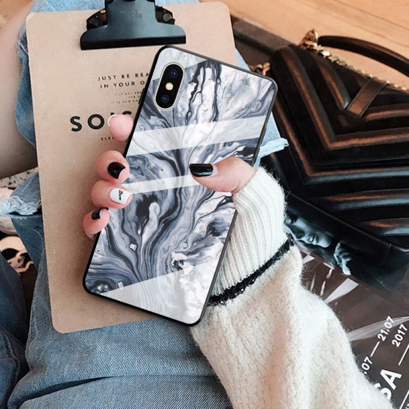 Cover for iPhone X Sort Hærdet Marmorglas