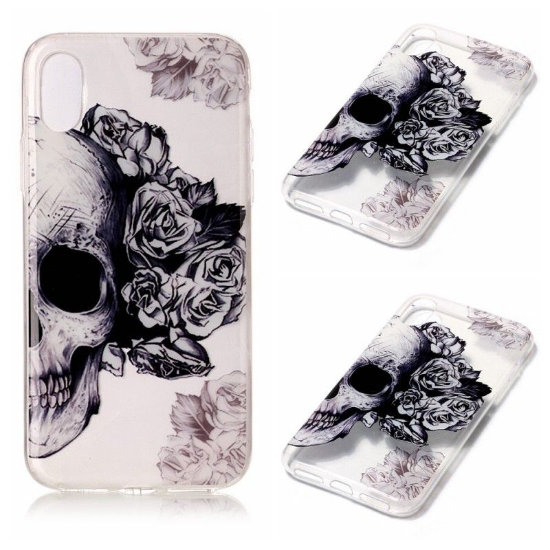 Cover iPhone X Mobilcover Gennemsigtig Blomstret Kranium