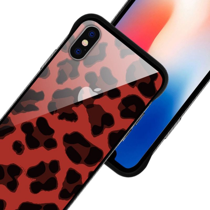 Cover iPhone X Rød Nxe Leopardpletter Beskyttelse