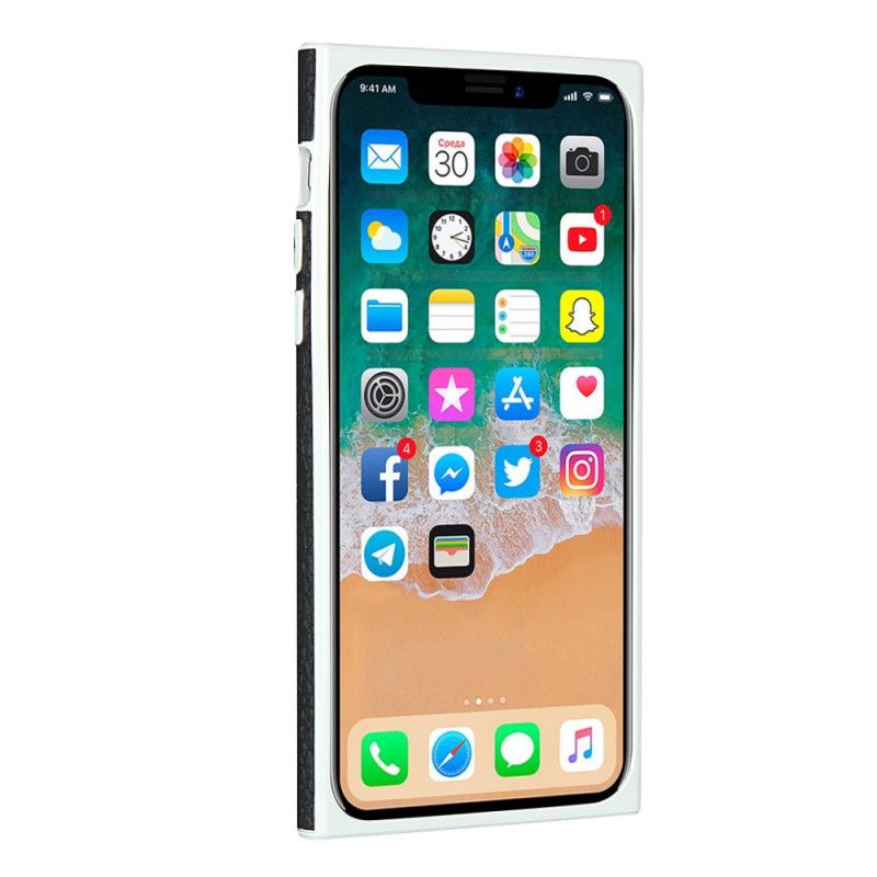 Cover iPhone X Sort Ægte Lychee Læder Kortholder Med Snor