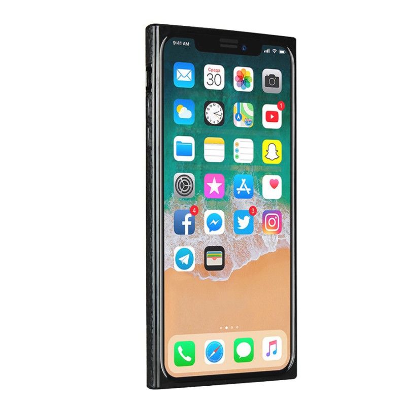 Cover iPhone X Sort Ægte Lychee Læder Med Rem