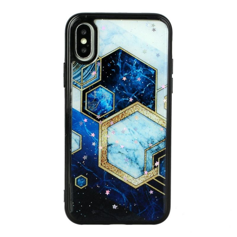 Cover iPhone X Sort Silikone Og Epoxymarmor Beskyttelse