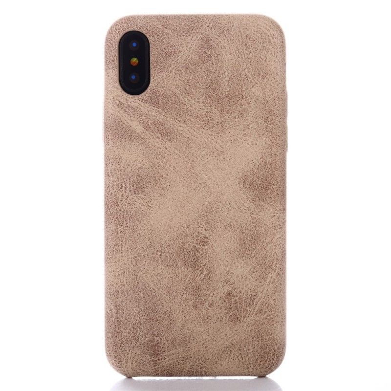 Cover iPhone X Taupe Mobilcover Retro Læder Effekt