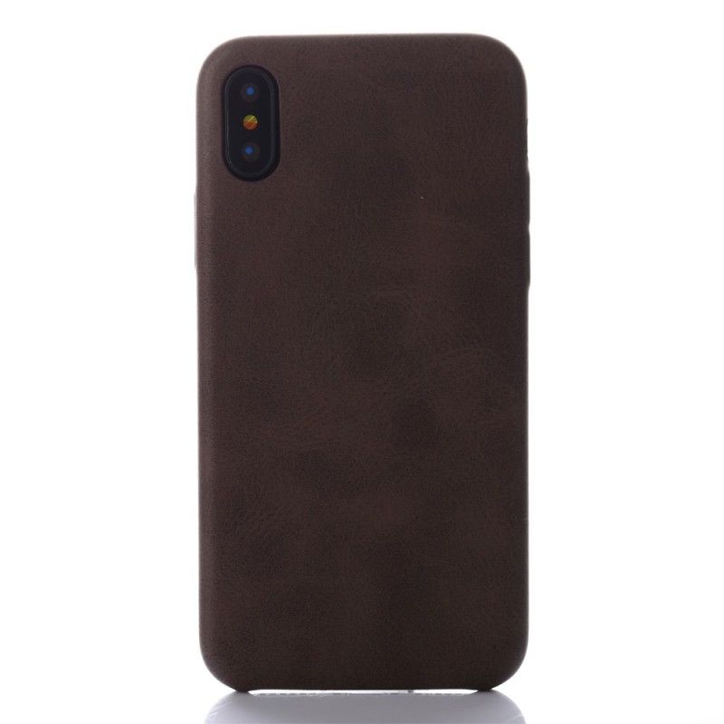 Cover iPhone X Taupe Mobilcover Retro Læder Effekt