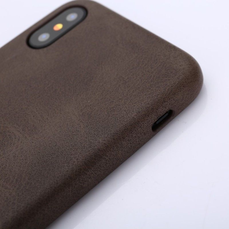 Cover iPhone X Taupe Mobilcover Retro Læder Effekt