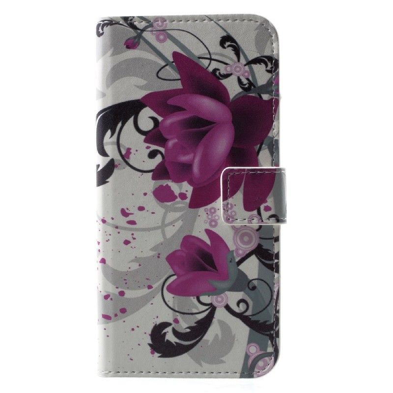 Flip Cover iPhone X Magenta Tropiske Blomster