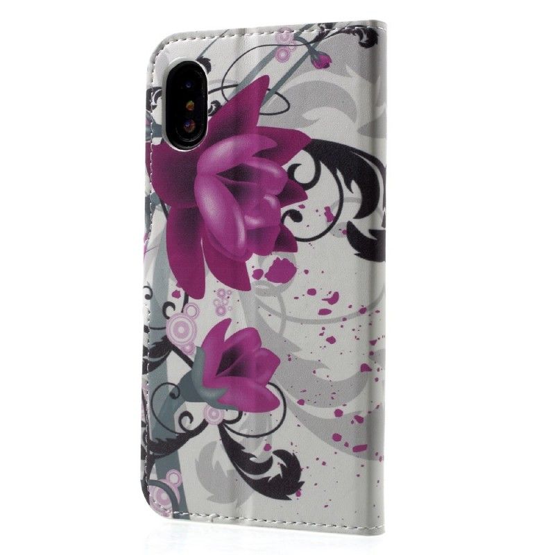 Flip Cover iPhone X Magenta Tropiske Blomster