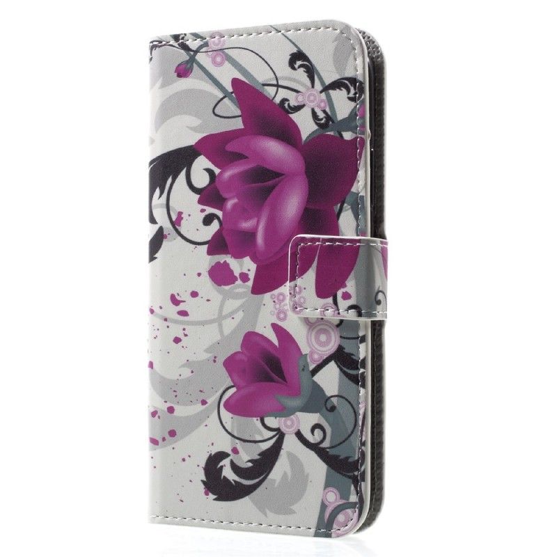 Flip Cover iPhone X Magenta Tropiske Blomster