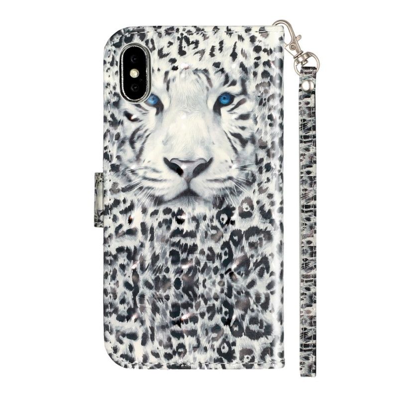 Flip Cover iPhone X Sort Mobilcover Tigerlys Pletter Med Rem