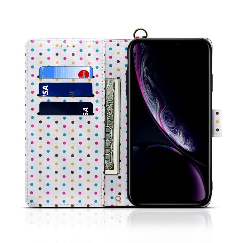 Flip Cover Læder for iPhone X Kaffe Polka Dot Uniform