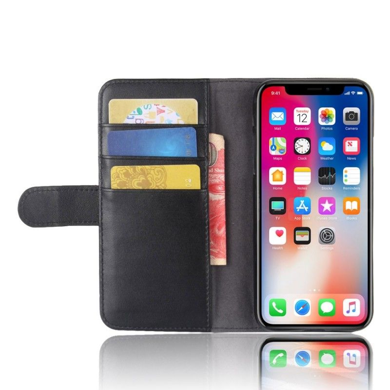 Flip Cover Læder for iPhone X Sort Delt Læder