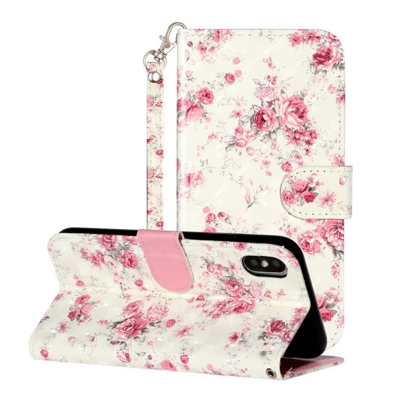 Flip Cover Læder iPhone X Blomster Lyse Pletter Med Rem