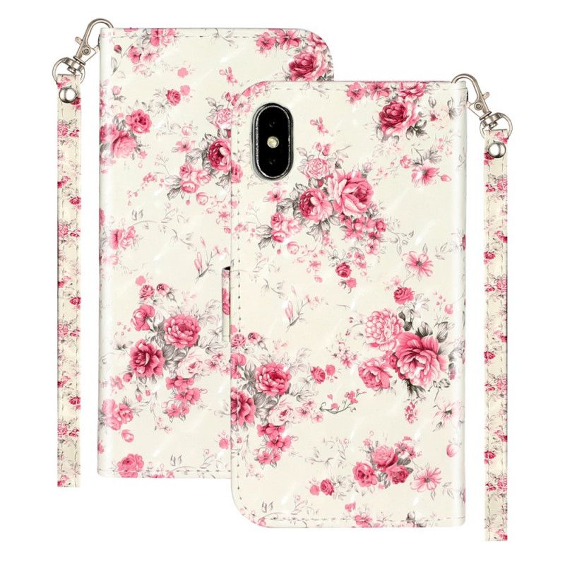 Flip Cover Læder iPhone X Blomster Lyse Pletter Med Rem