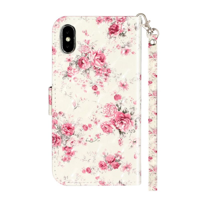 Flip Cover Læder iPhone X Blomster Lyse Pletter Med Rem