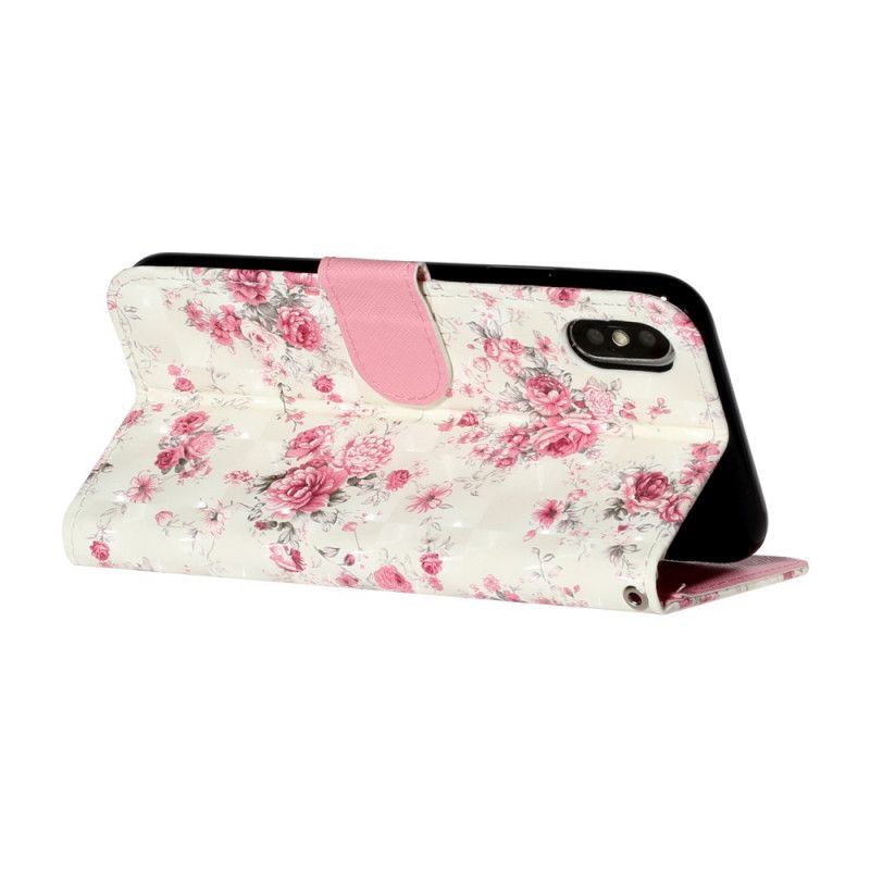 Flip Cover Læder iPhone X Blomster Lyse Pletter Med Rem