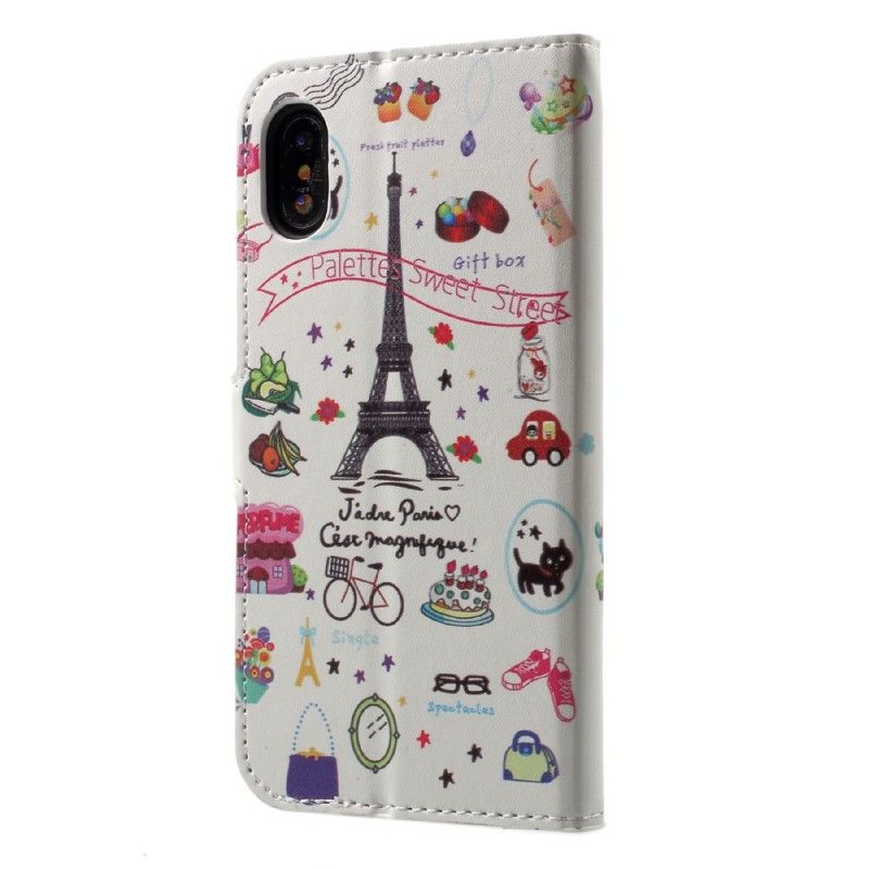 Flip Cover Læder iPhone X Jeg Elsker Paris