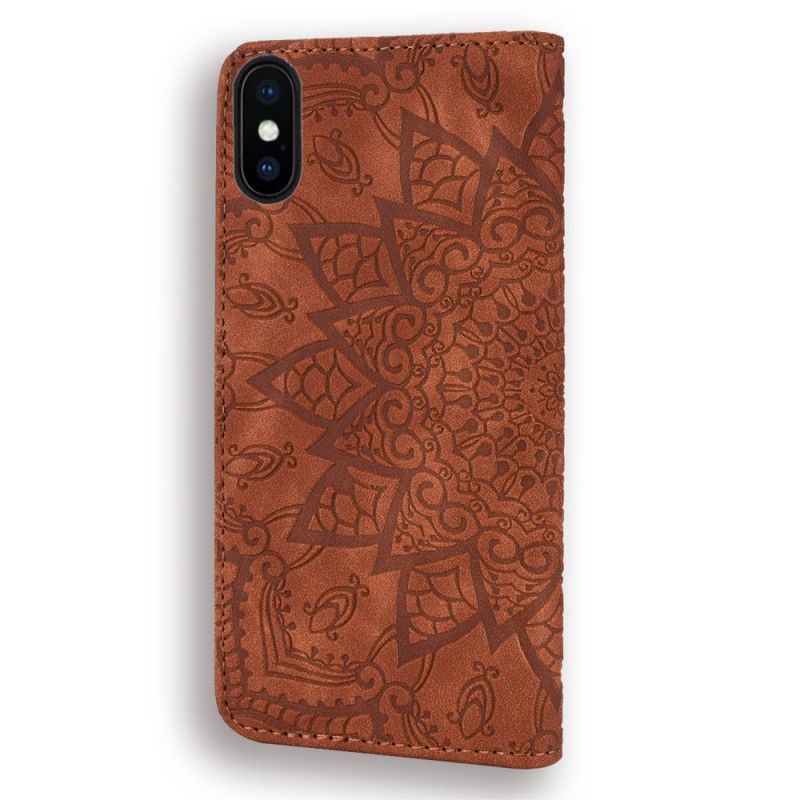 Flip Cover Læder iPhone X Sort Blomsterprint