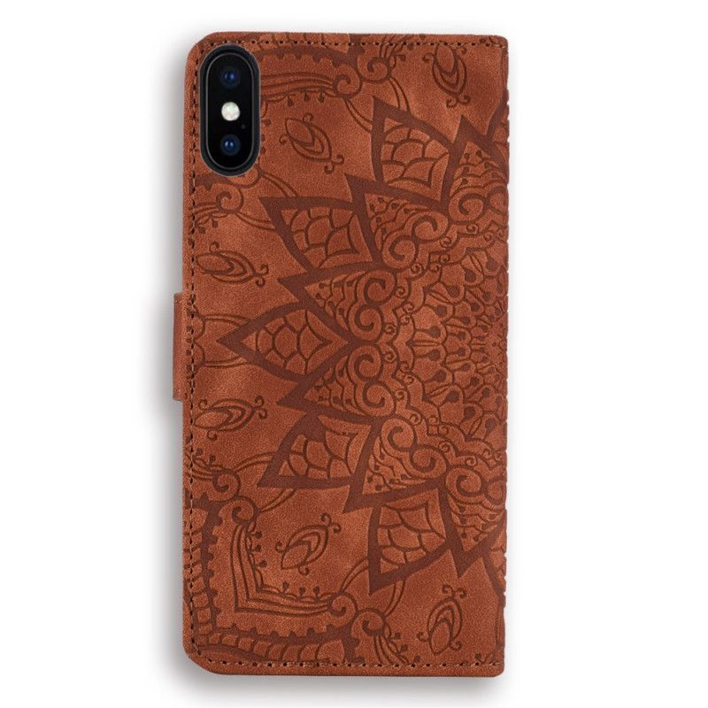 Flip Cover Læder iPhone X Sort Blomsterprint