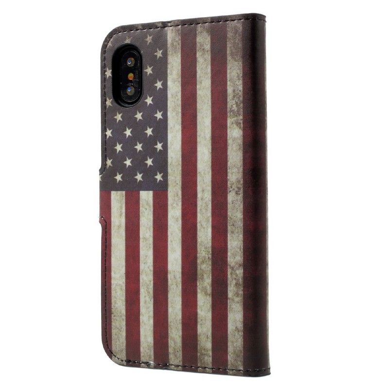 Flip Cover Læder iPhone X Usa Flag