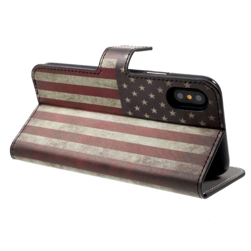 Flip Cover Læder iPhone X Usa Flag