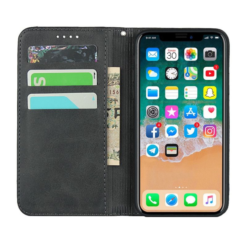 Læder Cover for iPhone X Sort Tofarvet Lædereffekt Med Rem