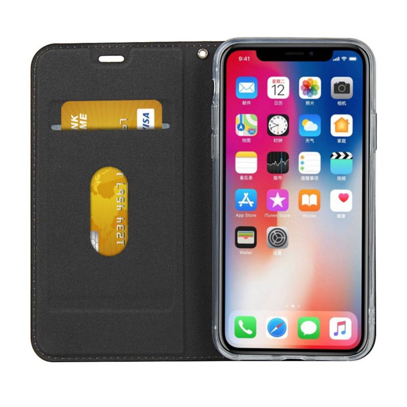 Læder Cover iPhone X Sort Imiteret Læder Med Rem