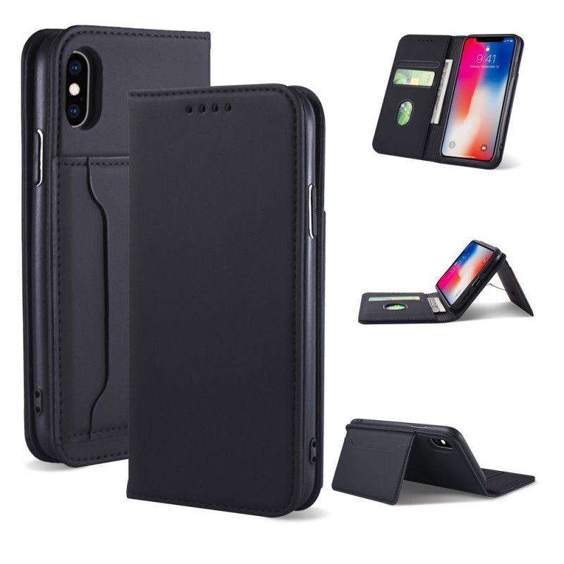 Læder Cover iPhone X Sort Support Kortholder Original