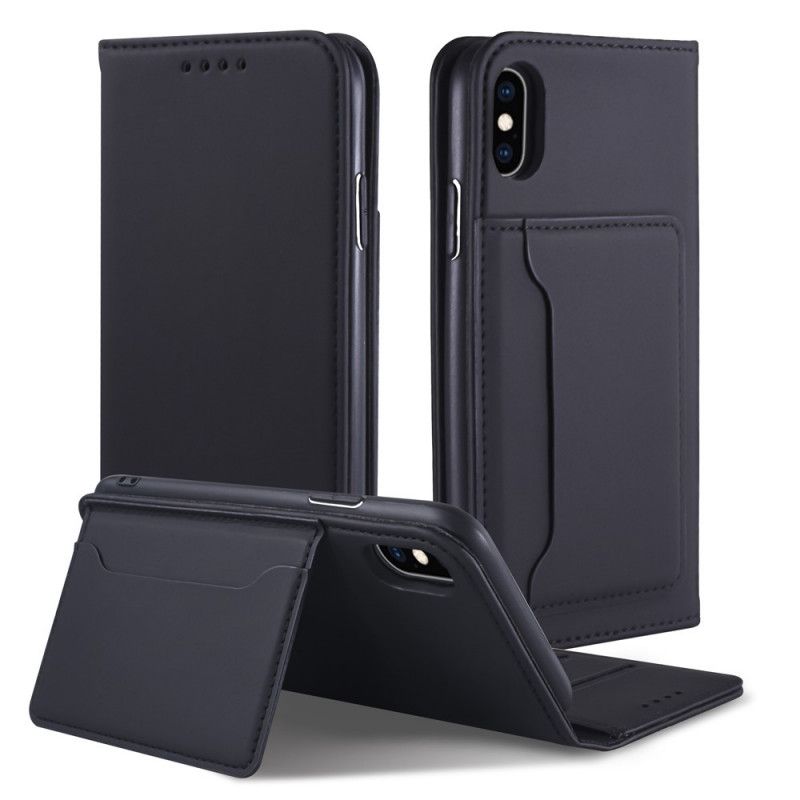 Læder Cover iPhone X Sort Support Kortholder Original