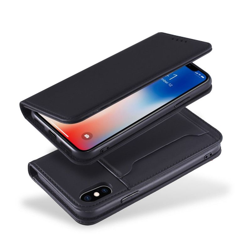 Læder Cover iPhone X Sort Support Kortholder Original