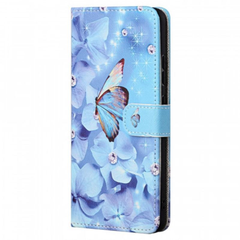 Flip Cover Xiaomi Redmi Note 11 / 11S Med Snor Strappy Diamond Sommerfugle