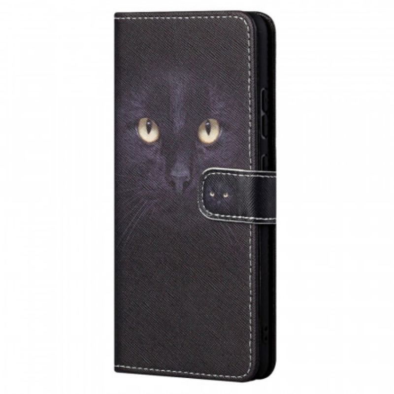 Læder Cover Xiaomi Redmi Note 11 / 11S Med Snor Strappy Black Cat Eyes