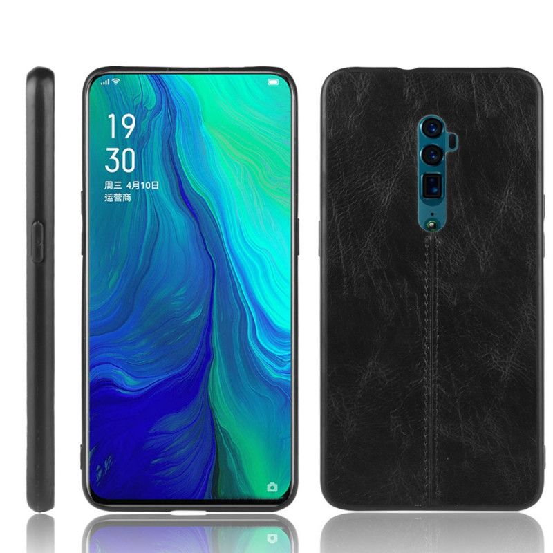 Cover for Oppo Reno 10x Zoom Sort Søm I Læderstil