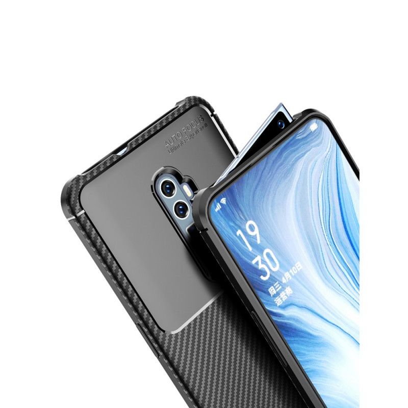 Cover Oppo Reno 10x Zoom Sort Fleksibel Kulfibertekstur