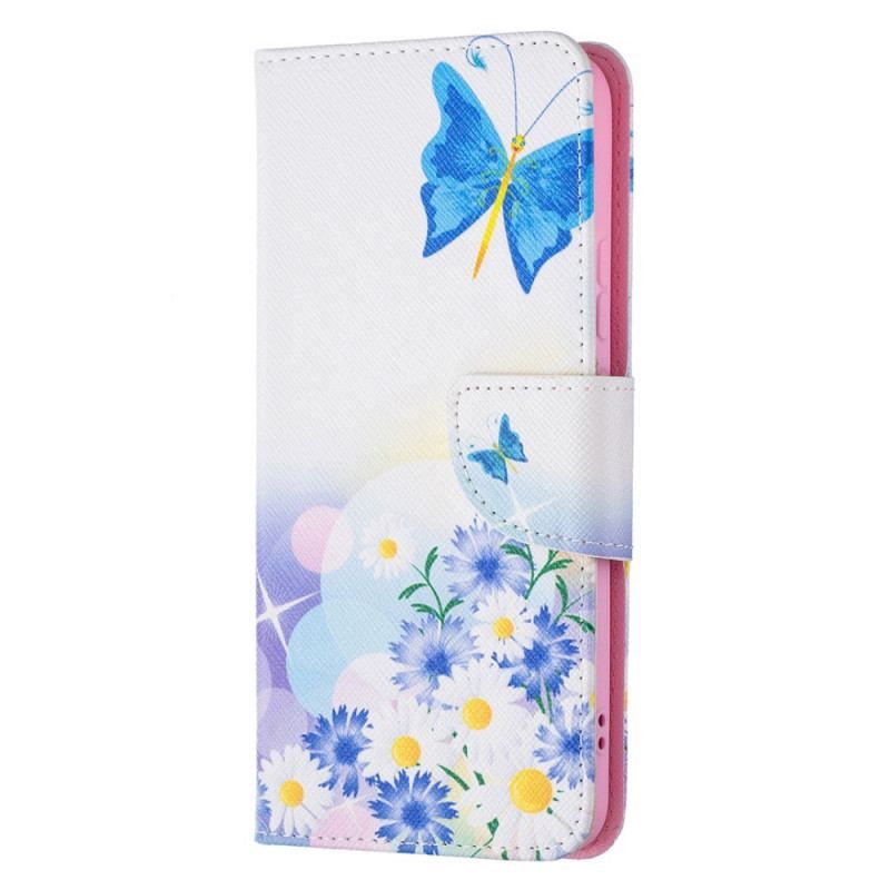 Flip Cover Samsung Galaxy S22 Plus 5G Malede Sommerfugle Og Blomster