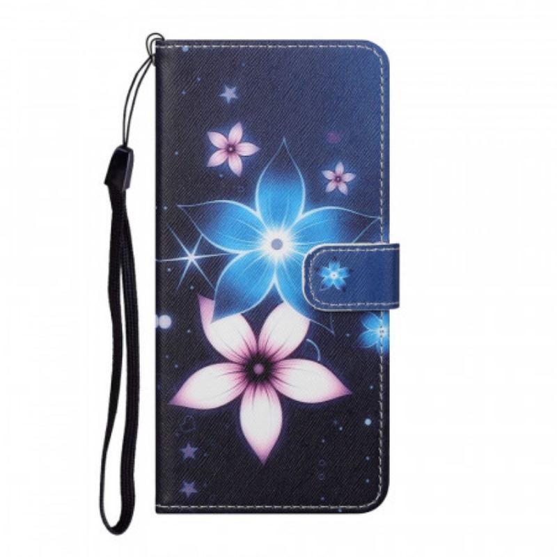 Læder Cover Samsung Galaxy S22 Plus 5G Med Snor Lunar Strap Blomster