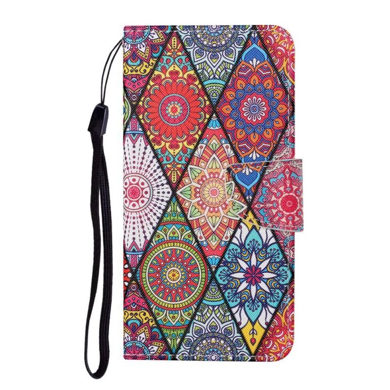 Læder Cover Samsung Galaxy S22 Plus 5G Patchwork Med Lanyard