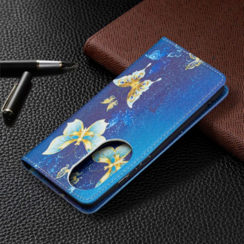 Flip Cover Huawei P50 Pro Farverige Sommerfugle