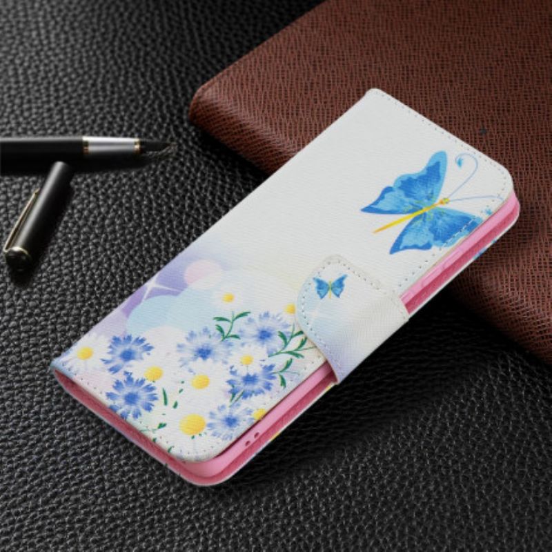 Flip Cover Huawei P50 Pro Malede Sommerfugle Og Blomster