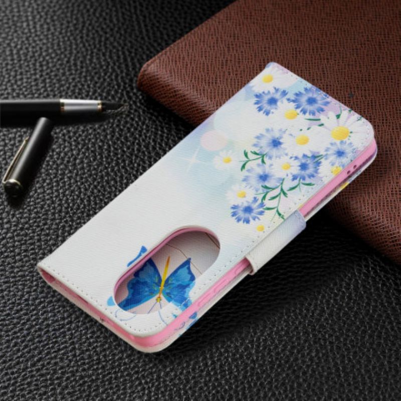 Flip Cover Huawei P50 Pro Malede Sommerfugle Og Blomster