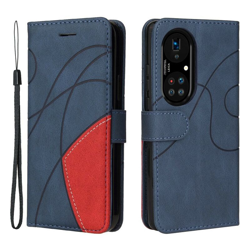 Flip Cover Huawei P50 Pro Signature Tofarvet Imiteret Læder