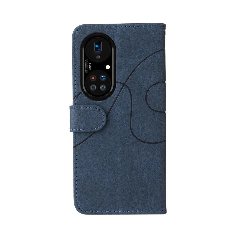 Flip Cover Huawei P50 Pro Signature Tofarvet Imiteret Læder